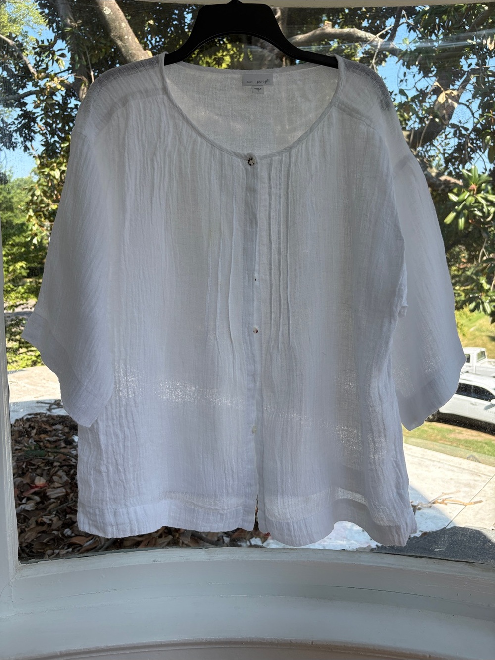 Comfortable White Button-Front Women's Blouse by Purejill